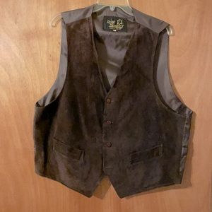 Awesome vintage brown button down Real Leather Suede vest (mlb)